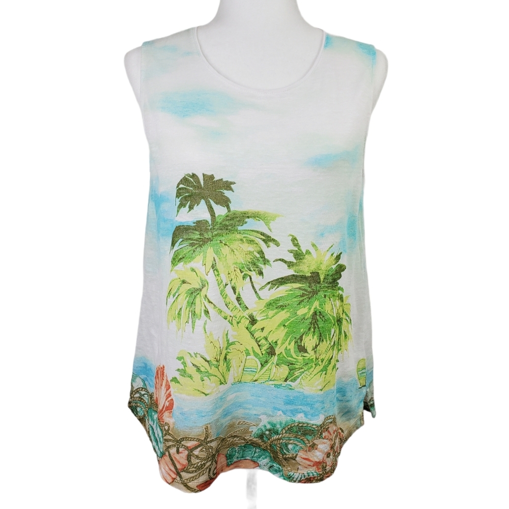 J Jill Love Top‎ Women Small Linen Sleeveles Tropical Cover Up Beach Ovetsized M